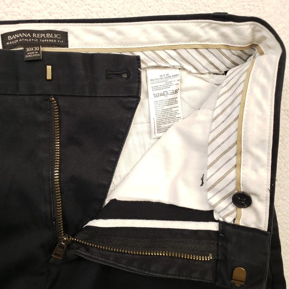 Banana Republic Chino Pant Men 30x30 Black Mason Athletic Tapered Rapid Movement